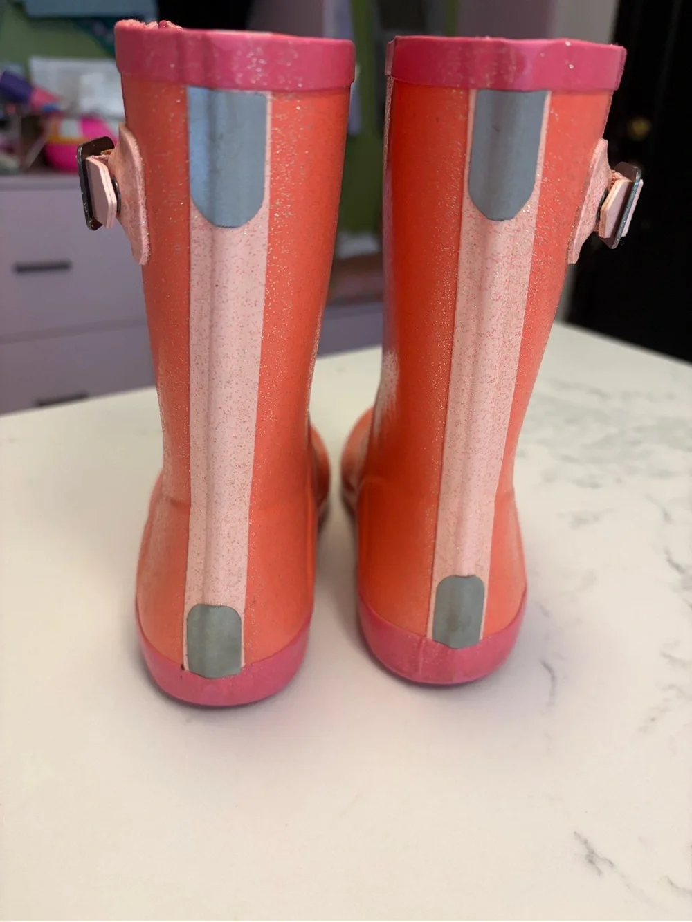 Hunter Glitter Coral and Pink Kids Rain Boots